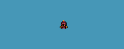 A tiny sprite of a fantasy hero on a large teal background.